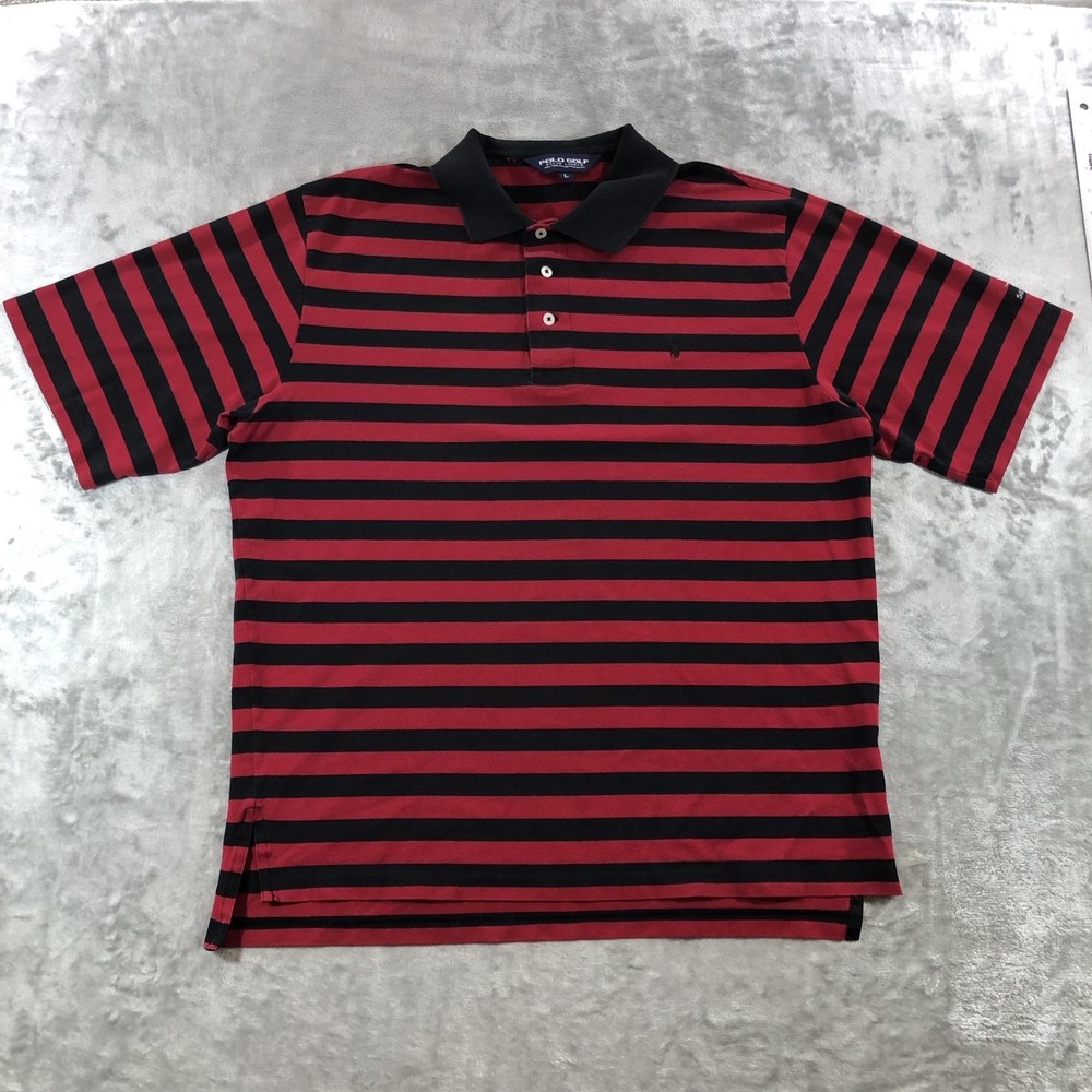 Polo Golf Ralph Lauren Polo Shirt Mens Large Red Black Stripe Pima Cotton